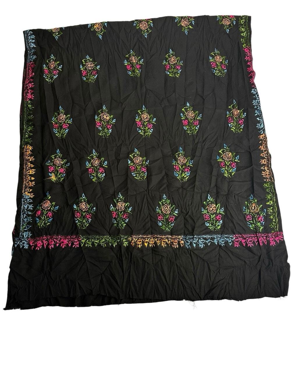 Vintage Ruby Bati Maliha Afghan Embroidered Floral Black Textile Panel